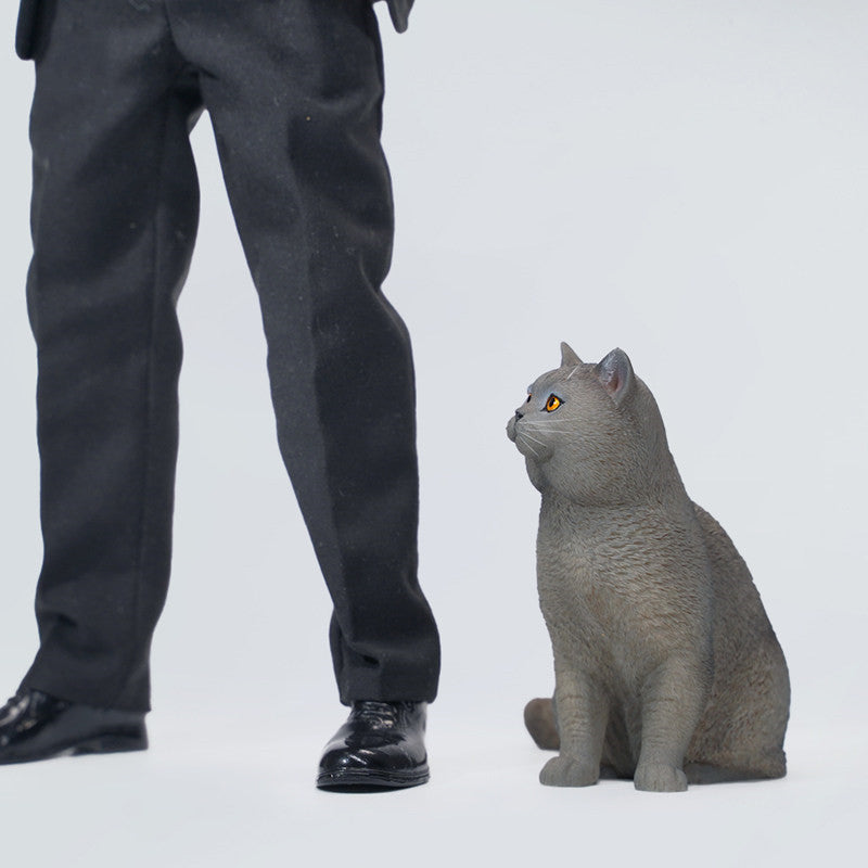 British Shorthair Blue Cat Figurine - Realistic Mini Cat Statue Perfect Gift for Cat Lovers