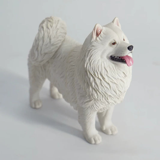 Realistic Samoyed Figurine - Cute 2-Size Dog Ornament for Pet Lovers