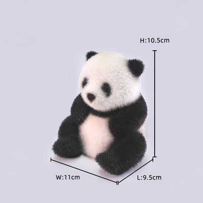 Flocked Sitting Panda Figurine Cute Adorable Healing Animal Ornament with Heart Accent
