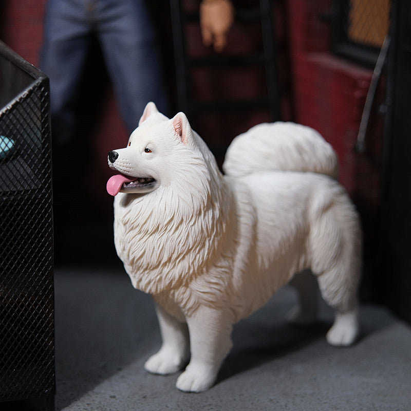 Realistic Samoyed Figurine - Cute 2-Size Dog Ornament for Pet Lovers