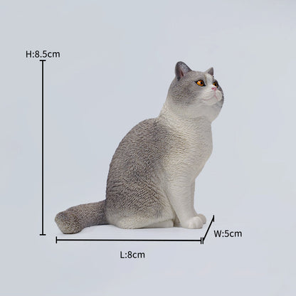 British Shorthair Blue Cat Figurine - Realistic Mini Cat Statue Perfect Gift for Cat Lovers