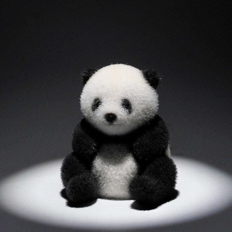 Flocked Sitting Panda Figurine Cute Adorable Healing Animal Ornament with Heart Accent