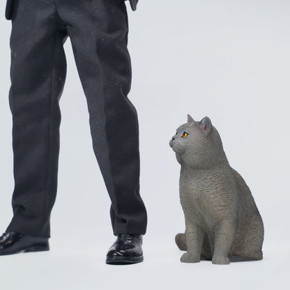 British Shorthair Blue Cat Figurine - Realistic Mini Cat Statue Perfect Gift for Cat Lovers