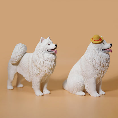 Realistic Samoyed Figurine - Cute 2-Size Dog Ornament for Pet Lovers