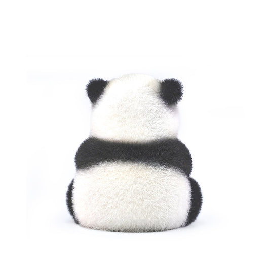 Flocked Sitting Panda Figurine Cute Adorable Healing Animal Ornament with Heart Accent