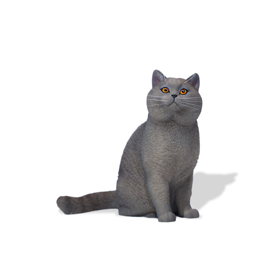 British Shorthair Blue Cat Figurine - Realistic Mini Cat Statue Perfect Gift for Cat Lovers