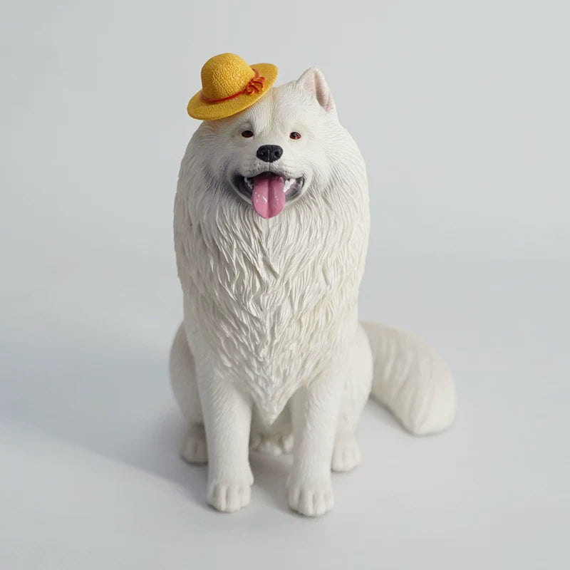 Realistic Samoyed Figurine - Cute 2-Size Dog Ornament for Pet Lovers